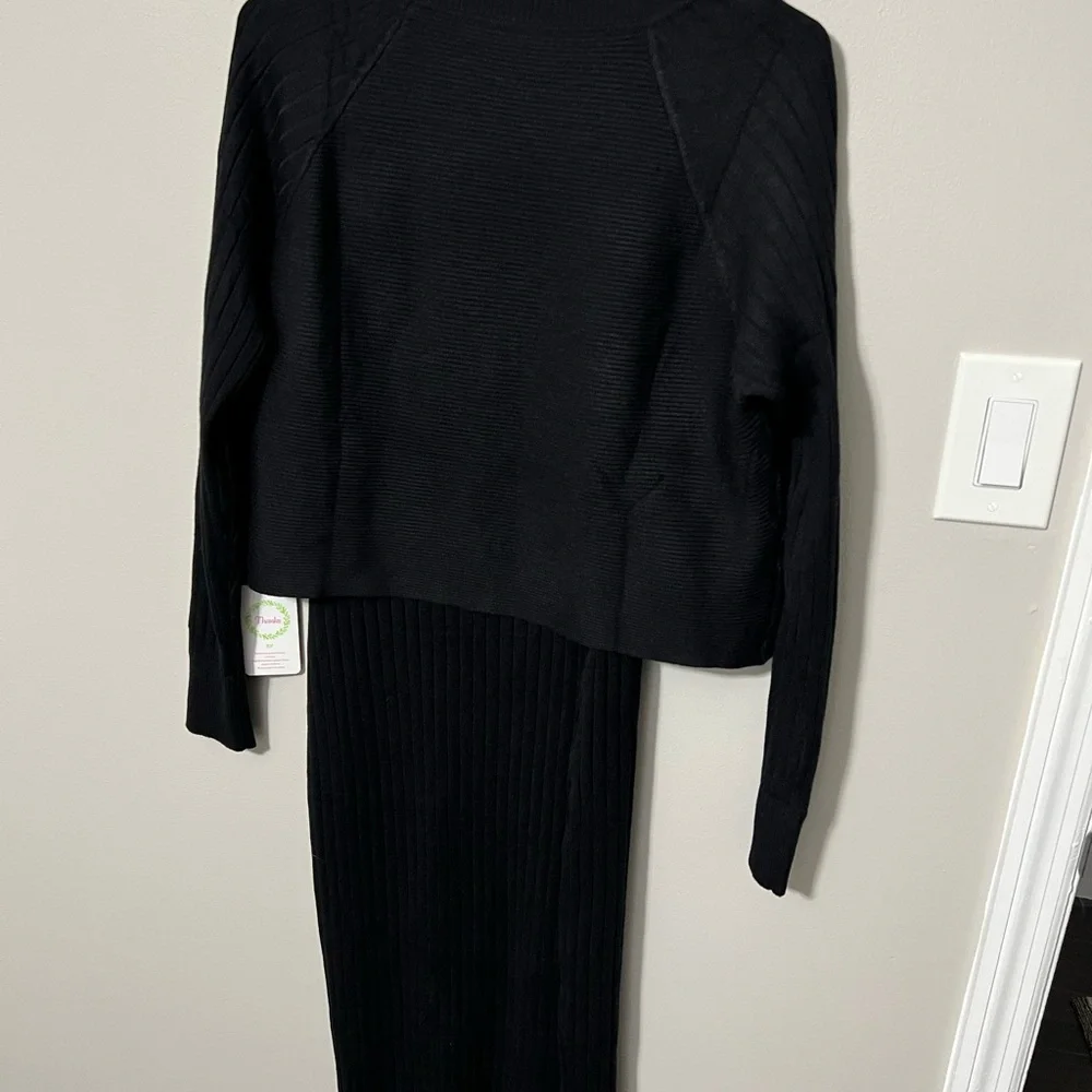 Amazon Black Two Piece Ribbed Knit Sweater Dress - Picture 3 of 4